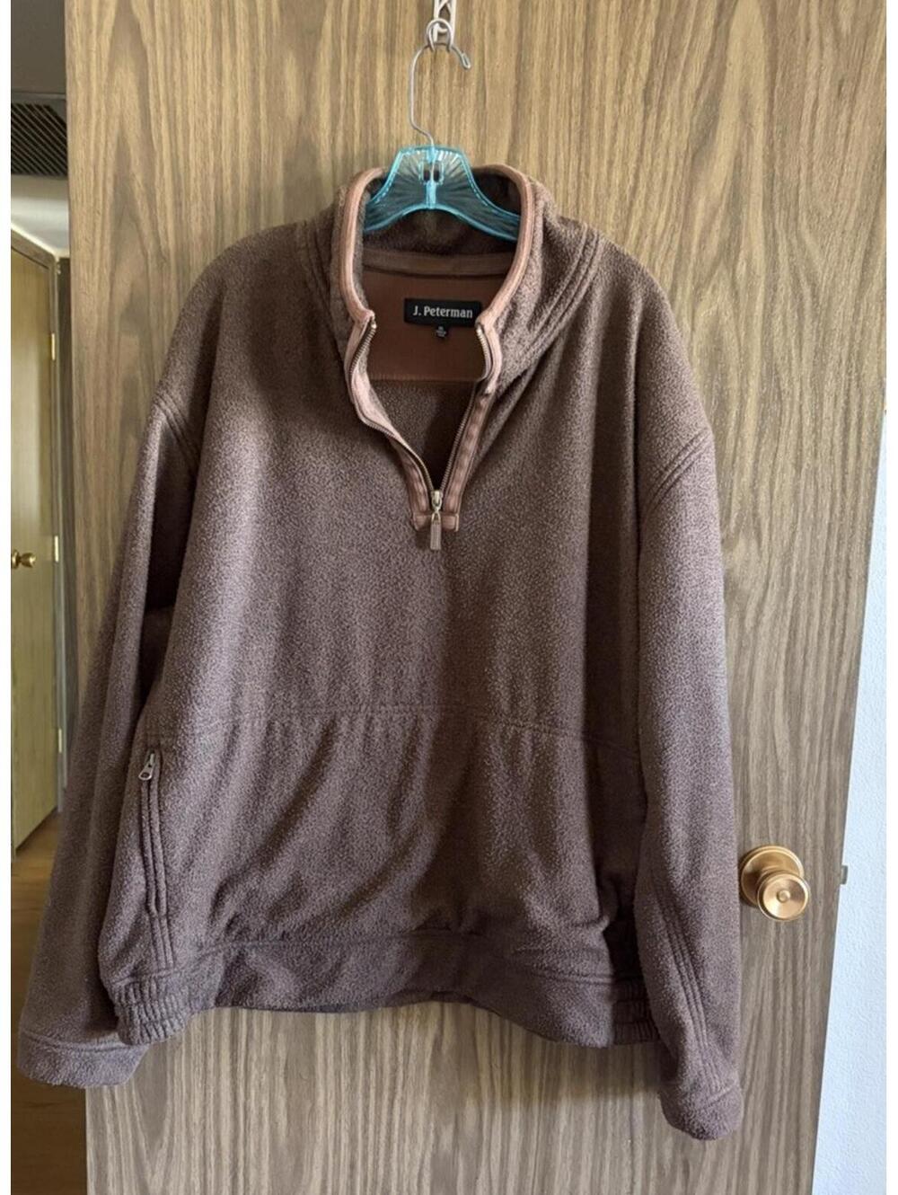 J.Peterman Men’s XL Brown 1/4 Zip Pullover Fleece Sweatshirt Pockets